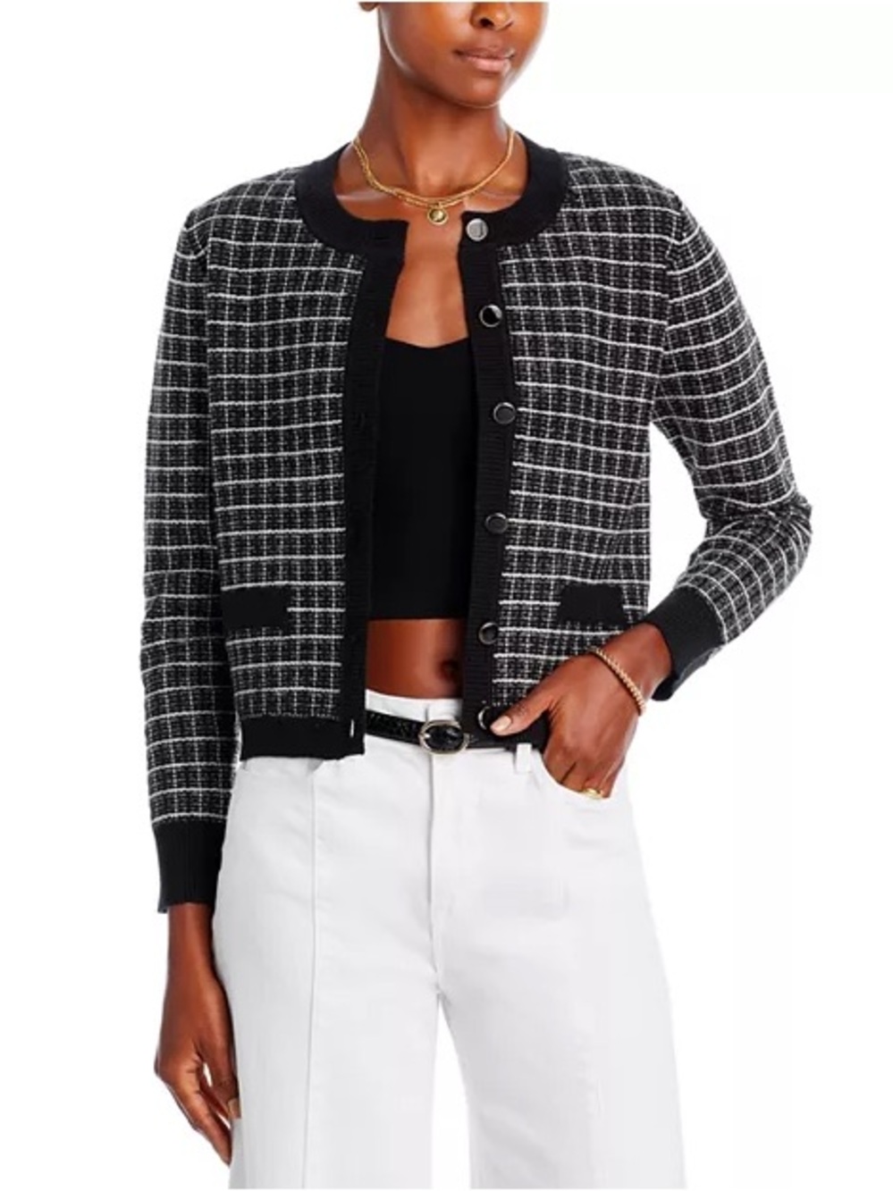 AQUA| Tweed Crewneck Cardigan | SM